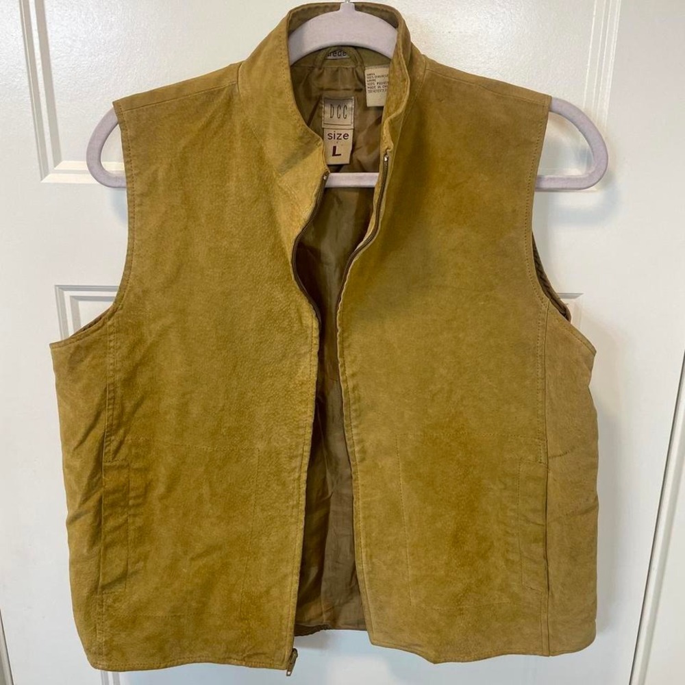 DCC vintage Tan suede genuine leather zip up vest large